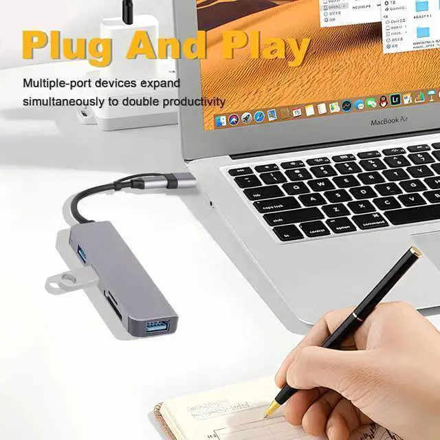 Alt view image 4 of 7 - WISDUM USB C Hub USB Hub 5 in 1, USB Adapter Multiport USB Splitter with USB 3.0 & 2 USB 2.0, SD & TF Card Reader for Laptop, Desktop PC, Smartphones and More