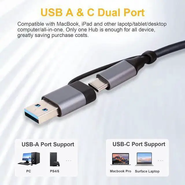 Alt view image 5 of 7 - WISDUM USB C Hub USB Hub 5 in 1, USB Adapter Multiport USB Splitter with USB 3.0 & 2 USB 2.0, SD & TF Card Reader for Laptop, Desktop PC, Smartphones and More