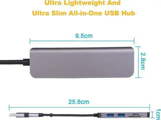 Alt view image 7 of 7 - WISDUM USB C Hub USB Hub 5 in 1, USB Adapter Multiport USB Splitter with USB 3.0 & 2 USB 2.0, SD & TF Card Reader for Laptop, Desktop PC, Smartphones and More