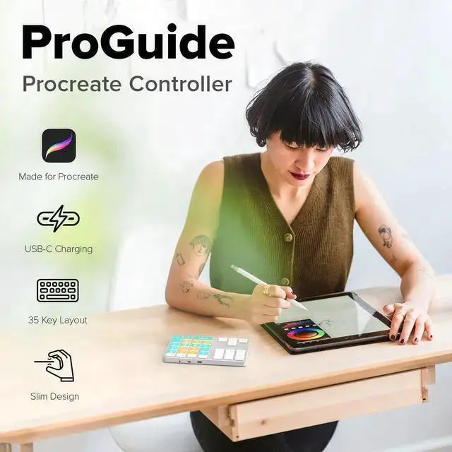 Alt view image 2 of 5 - USB Keyboard WISDUM JCPAL ProGuide Wireless Keyboard for Procreate - Bluetooth Rechargeable Macro Pad Mini Keyboard for Procreate with 35 Color-Coded Buttons