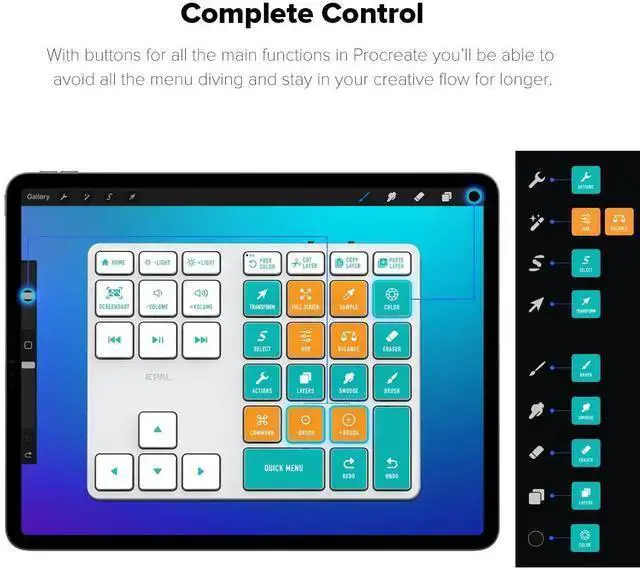 Alt view image 4 of 5 - USB Keyboard WISDUM JCPAL ProGuide Wireless Keyboard for Procreate - Bluetooth Rechargeable Macro Pad Mini Keyboard for Procreate with 35 Color-Coded Buttons