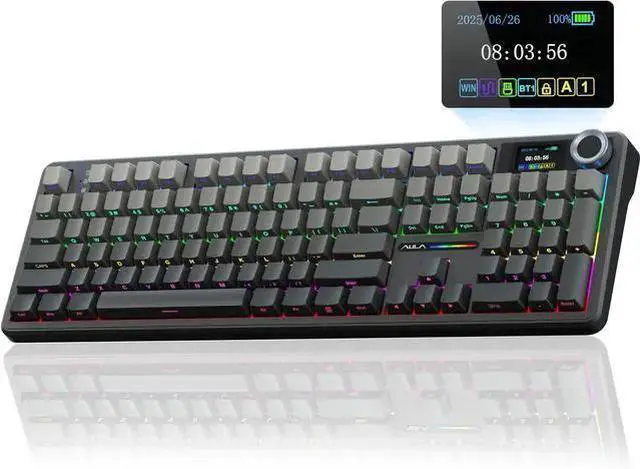 Main image of USB Keyboard WISDUM AULA F108 PRO - Wireless Mechanical Keyboard with Screen & Knob,Full Size Keyboard with 8000mAh Battery,Pre-lubed Switches,Side Printed PBT Keycaps,RGB Backlit Hot Swappable Custom