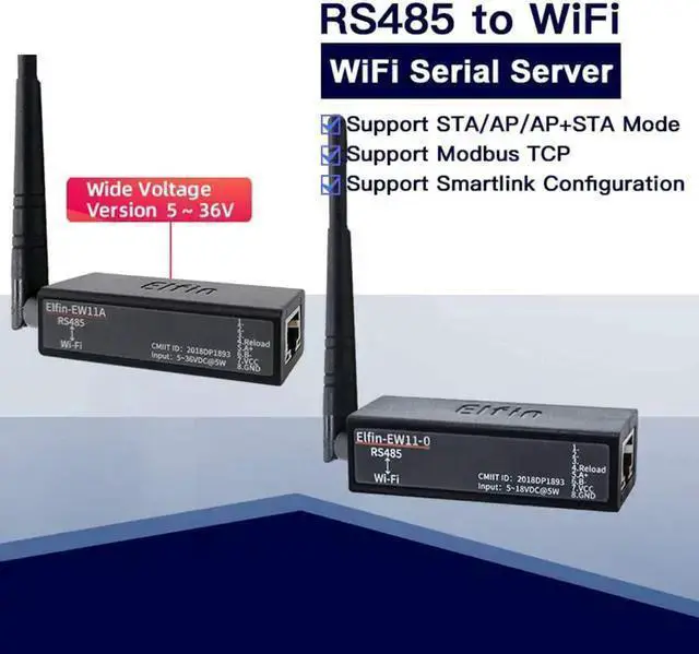Alt view image 3 of 7 - Gadget WISDUM HF Smallest Elfin-EW11/Elfin-EW11A-0 Wireless Networking Devices Modbus TPC IP Function RJ45 RS485 to WiFi Serial Server (EW11A-0 Whole Set)