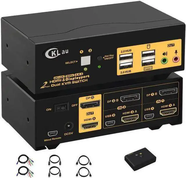 Main image of KVM Switch HDMI WISDUM 2 Ports HDMI DP KVM Switch, Dual Monitor HDMI + DisplayPort 4K @60Hz, 2-Port HDMI Display Port KVM Switch for 2 Computers 2 Monitors with USB 2.0 HUB and Cables