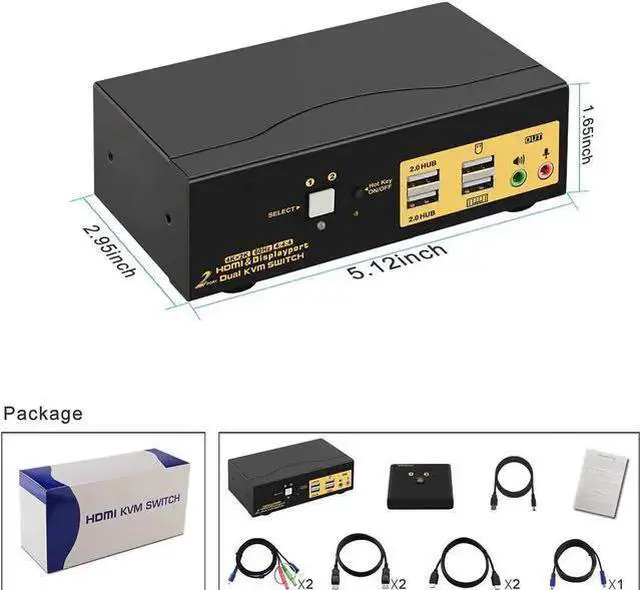 Alt view image 7 of 7 - KVM Switch HDMI WISDUM 2 Ports HDMI DP KVM Switch, Dual Monitor HDMI + DisplayPort 4K @60Hz, 2-Port HDMI Display Port KVM Switch for 2 Computers 2 Monitors with USB 2.0 HUB and Cables