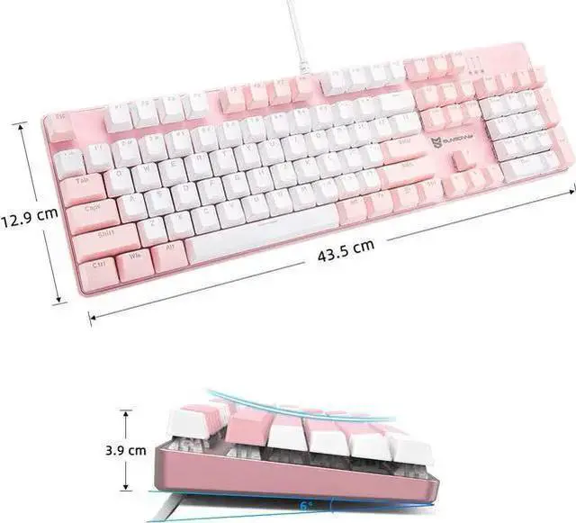 Main image of USB Keyboard WISDUM Qisan Mechanical Gaming Keyboard Full Size 104 Keys US Layout Wired Brown Switch Backlit Keyboard with with Pink & White Color