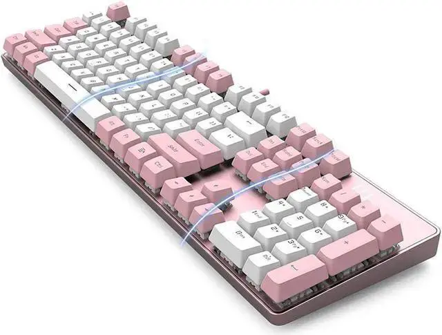 Alt view image 2 of 4 - USB Keyboard WISDUM Qisan Mechanical Gaming Keyboard Full Size 104 Keys US Layout Wired Brown Switch Backlit Keyboard with with Pink & White Color