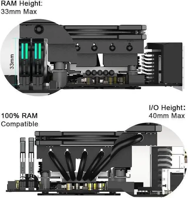 Alt view image 3 of 7 - Gadget WISDUM ID-COOLING IS-55 ARGB CPU Cooler Low Profile 57mm Height CPU Air Cooler ARGB 5 Heatpipes 120x120x15mm Slim Fan, Desktop CPU Fan for LGA1700/115X/1200; AM4/AM5