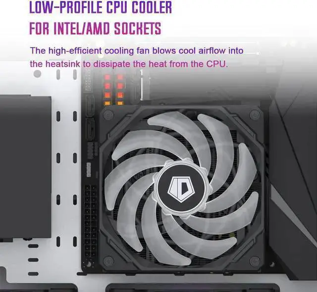 Alt view image 6 of 7 - Gadget WISDUM ID-COOLING IS-55 ARGB CPU Cooler Low Profile 57mm Height CPU Air Cooler ARGB 5 Heatpipes 120x120x15mm Slim Fan, Desktop CPU Fan for LGA1700/115X/1200; AM4/AM5