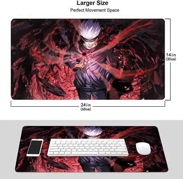 Alt view image 3 of 7 - USB Keyboard WISDUM Large Mouse Pad, Extended Gaming Mousepad Non-Slip Base Keyboard Pad,Desk Mat 24" x 14" in, Anime Mouse Pad (Japanese Anime Jujutsu Kaisen Satoru Gojo)