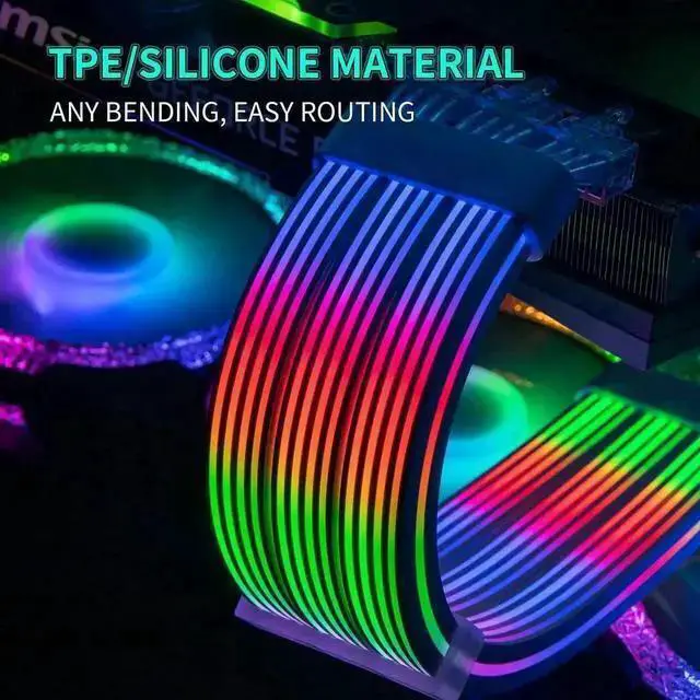 Alt view image 4 of 7 - Power Cable WISDUM RGB 8 Pin PCIE Cable,3 x 8Pin (6+2) RGB GPU PSU Cables 5V 3Pin ARGB Graphics Card Power Supply Extension - for PC Build,Four Sides Lighting Strips White Style
