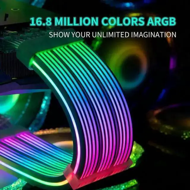 Alt view image 5 of 7 - Power Cable WISDUM RGB 8 Pin PCIE Cable,3 x 8Pin (6+2) RGB GPU PSU Cables 5V 3Pin ARGB Graphics Card Power Supply Extension - for PC Build,Four Sides Lighting Strips White Style