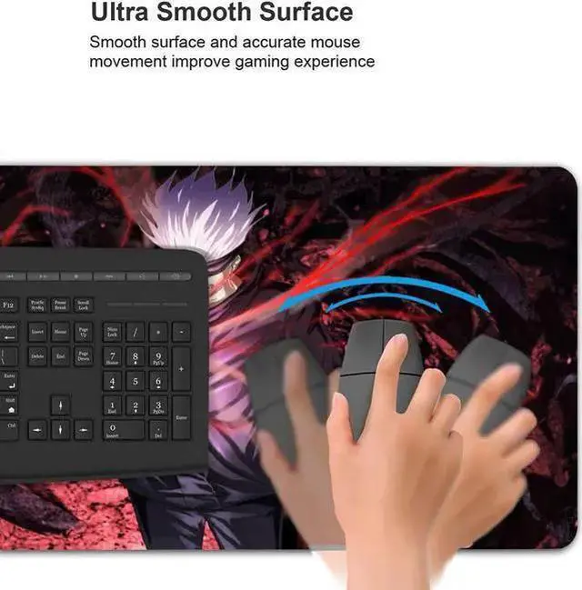 Alt view image 6 of 7 - USB Keyboard WISDUM Large Mouse Pad, Extended Gaming Mousepad Non-Slip Base Keyboard Pad,Desk Mat 24" x 14" in, Anime Mouse Pad (Japanese Anime Jujutsu Kaisen Satoru Gojo)