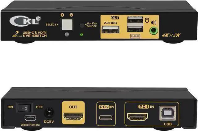 Main image of KVM Switch HDMI WISDUM CKL 2 Port USB Type C + HDMI KVM Switch 4K 60Hz for 2 Computers Sharing 1 Monitor, Keyboard and Mouse, with Audio Support and Cables CKL-62TH