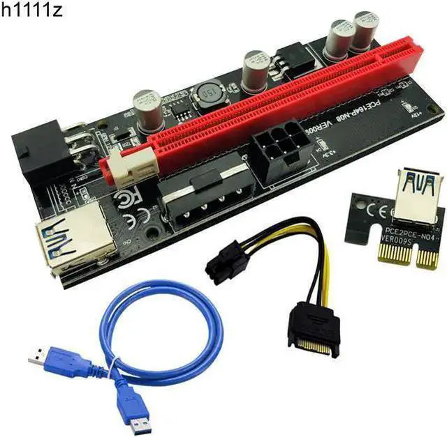 Main image of Network Adapter WISDUM PCI Express PCIE PCI-E 009S Molex 6pin Power Supply Adapter SATA to USB 3.0 Cable 1x to 16X Riser Card for Miner Mining
