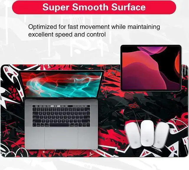 Alt view image 2 of 7 - USB Keyboard WISDUM Gaming Mouse Pad Extended Mouse Pad 31.5x15.7inch XXL Large Big Computer Keyboard Mouse Mat Desk Pad with Non-Slip Base and Stitched Edge for Home Office Gaming Work (Black Red)