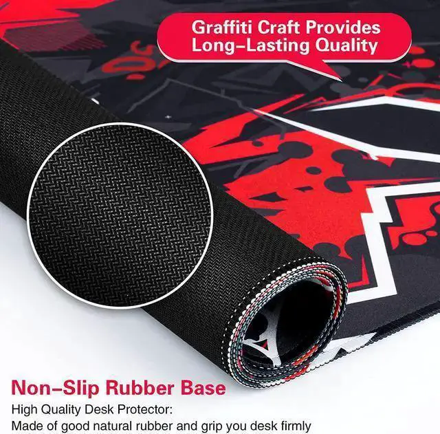 Alt view image 3 of 7 - USB Keyboard WISDUM Gaming Mouse Pad Extended Mouse Pad 31.5x15.7inch XXL Large Big Computer Keyboard Mouse Mat Desk Pad with Non-Slip Base and Stitched Edge for Home Office Gaming Work (Black Red)