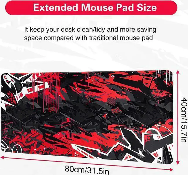 Alt view image 6 of 7 - USB Keyboard WISDUM Gaming Mouse Pad Extended Mouse Pad 31.5x15.7inch XXL Large Big Computer Keyboard Mouse Mat Desk Pad with Non-Slip Base and Stitched Edge for Home Office Gaming Work (Black Red)