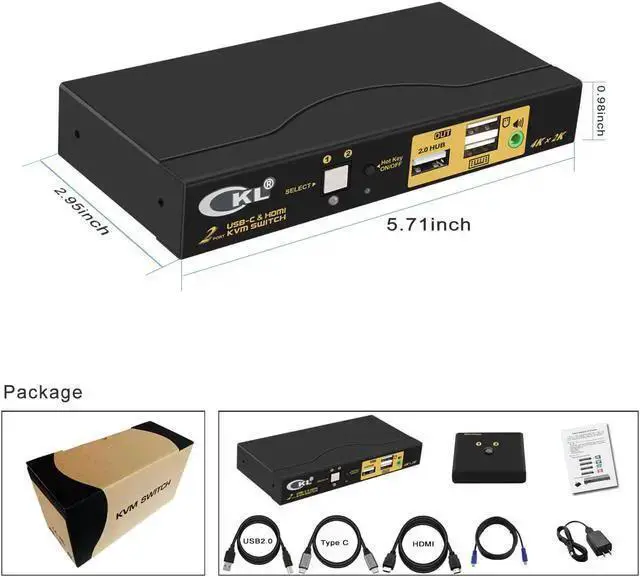 Alt view image 7 of 7 - KVM Switch HDMI WISDUM CKL 2 Port USB Type C + HDMI KVM Switch 4K 60Hz for 2 Computers Sharing 1 Monitor, Keyboard and Mouse, with Audio Support and Cables CKL-62TH