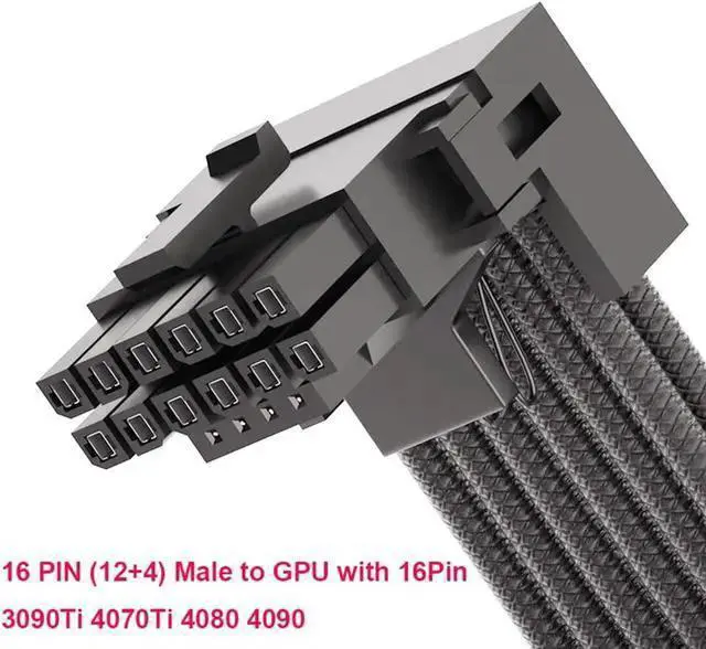 Alt view image 2 of 6 - Power Cable WISDUM 12VHPWR 90 Degree Adapter for PCIE 5.0 16AWG 600W 12VHPWR Adapter Dual 8 Pin PCIe to 16 Pin 12+4 Pin for RTX 4090 4080 3090TI 4070Ti Graphics Card GPU, ONLY for Power Supply