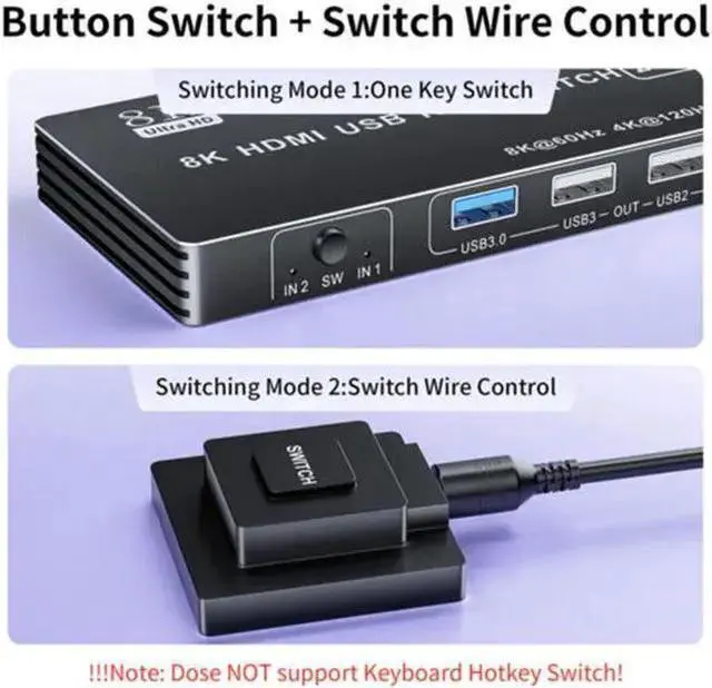 Alt view image 4 of 6 - KVM Switch HDMI WISDUM HDMI 2.1 KVM Switch 4K 120Hz HDMI USB KVM Switch Dual Port USB HDMI 2.1 Switcher 2X1 4K 60Hz 8K 60Hz(check remarks) (4K 60Hz No Hotkey)