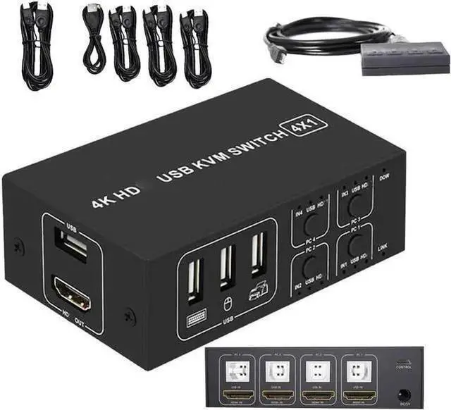 Main image of KVM Switch HDMI WISDUM 4 Port HDMI KVM Switch 4K@30HZ/1080P@60HZ USB HDMI KVM Switcher 4 in 1 Out USB HDMI for Mouse Keyboard Hub for PC Laptop Win7 Win10 MAC
