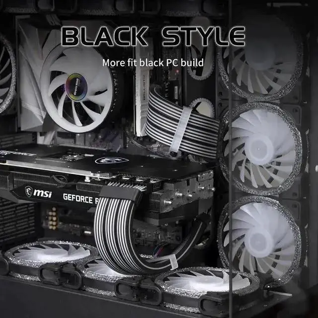 Alt view image 3 of 7 - Power Cable WISDUM 24 Pin RGB Cable,RGB PSU Cables Extensions - 5V 3Pin Addressable ARGB Motherboard Power Supply fit Black PC Case Build Black Style