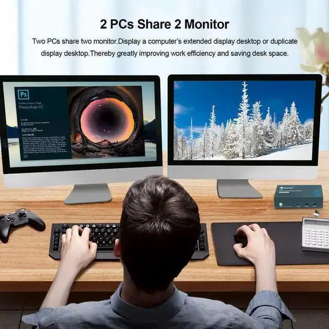Alt view image 5 of 7 - KVM Switch HDMI WISDUM Steetek USB 3.0 Kvm Switch Dual Monitor HDMI 2 Port, Kvm Switch 4K@60Hz 2 Computers Share 2 Monitors and 1 Keyboard Mouse, HDMI Kvm Switch Dual Display, Button Switch with 2 USB