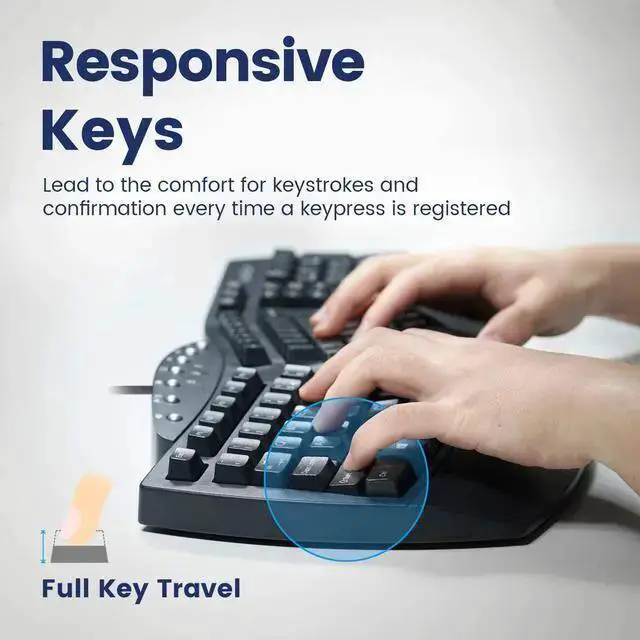 Alt view image 4 of 7 - USB Keyboard WISDUM PERIBOARD-512 Wired Ergonomic Split Keyboard with 7 Multimedia Keys & Integrated Wrist Rest, Black