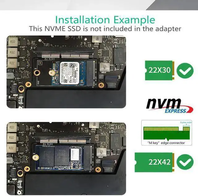 Alt view image 5 of 5 - Network Adapter WISDUM NVME SSD Adapter for A1708 Laptop NVMe PCIe M2 NGFF SSD to 2016 2017 Pro A1708 SSD Adapter Riser Card