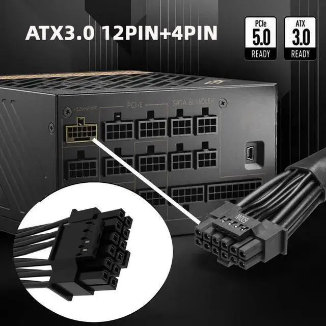 Alt view image 4 of 7 - Power Cable WISDUM ATX3.0 PCIe 5.0 12VHPWR Power Modular Cable 16Pin to 16Pin for 3080 3090TI PSU 12+4Pin Graphics Card