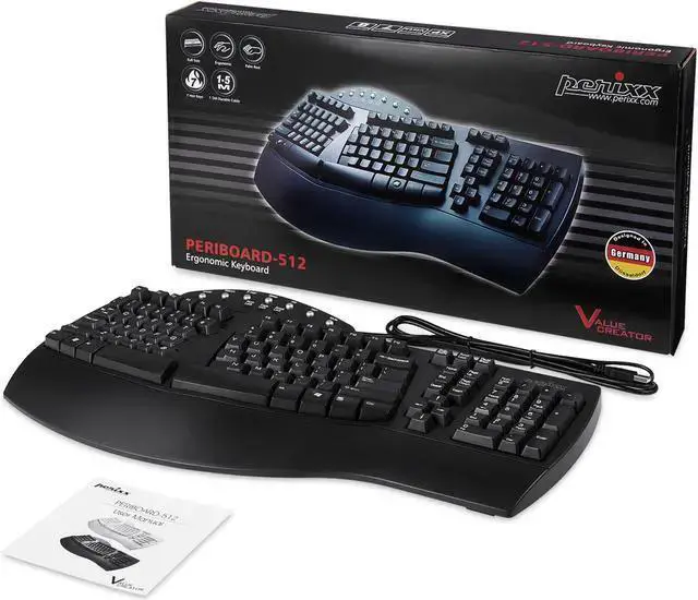 Alt view image 7 of 7 - USB Keyboard WISDUM PERIBOARD-512 Wired Ergonomic Split Keyboard with 7 Multimedia Keys & Integrated Wrist Rest, Black