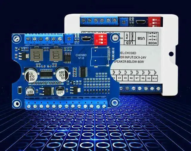Main image of Gadget WISDUM 80W Vocie Playback Module,CH358D Low Lever Trigger 8MB DC 9-24V Sound Board with Case,Support USB Download,MP3 Hardware Decoding,10-Way Button One-to-One,8 Combined Playback for Industry