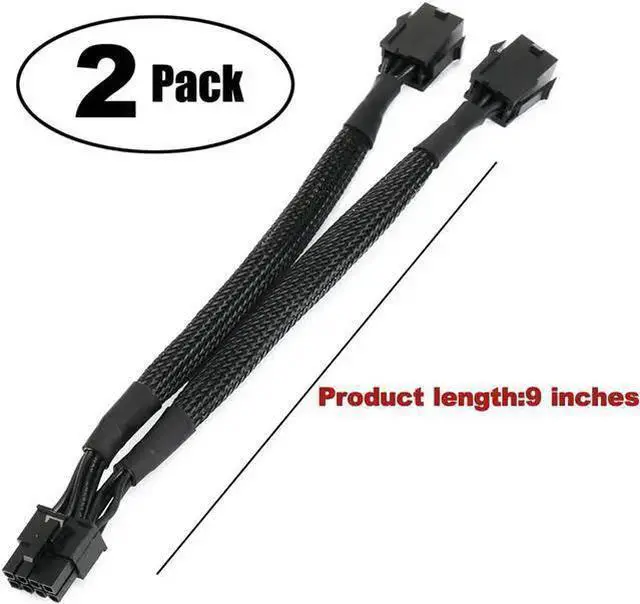 Alt view image 2 of 4 - Power Cable WISDUM OIAGLH Dual 6 Pin Female to 8 Pin Male GPU Power Adapter Cable Braided Sleeved 9 inches (2 Pack)