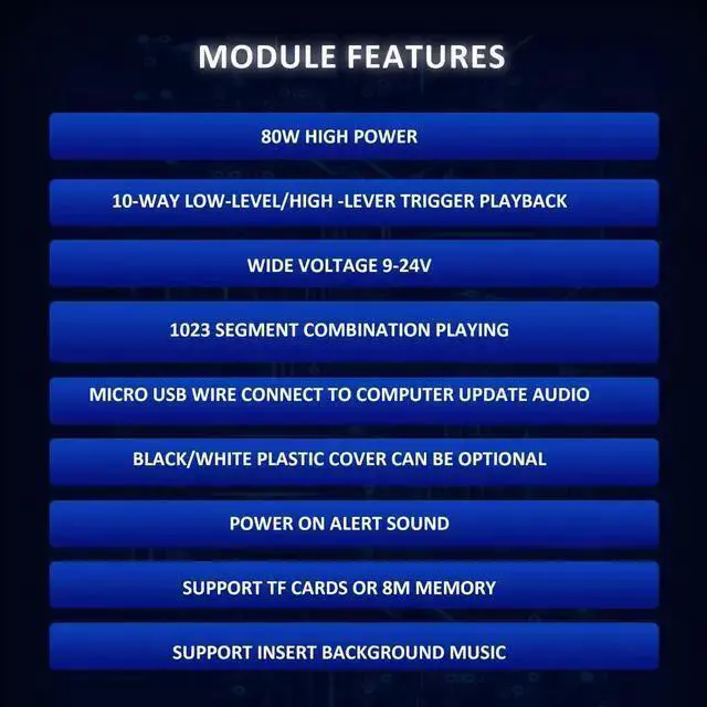 Alt view image 3 of 7 - Gadget WISDUM 80W Vocie Playback Module,CH358D Low Lever Trigger 8MB DC 9-24V Sound Board with Case,Support USB Download,MP3 Hardware Decoding,10-Way Button One-to-One,8 Combined Playback for Industry