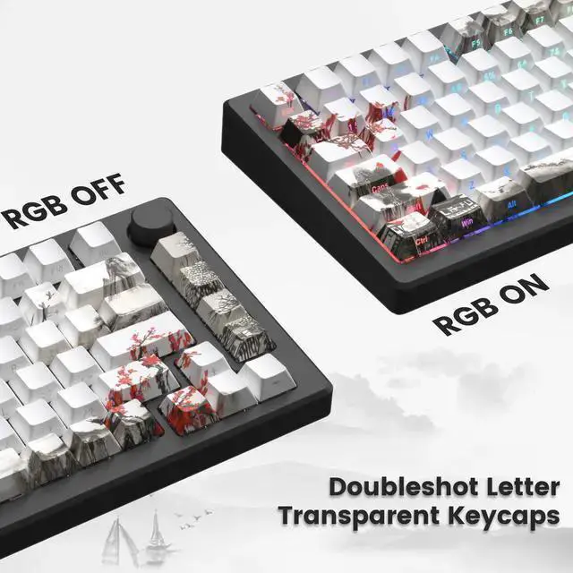 Alt view image 5 of 5 - USB Keyboard WISDUM Womier PBT Keycaps, Custom White Japanese Keyboard Keycaps 60 65 75 100 Percent, Shine Through Cherry Profile Keycaps, Doubleshot Side Print Dye Sub Keycaps Set 127 Keys, Cherry Bl