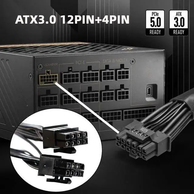 Alt view image 2 of 7 - Power Cable WISDUM ATX3.0 PCIe 5.0 12VHPWR Power Modular Cable to Dual ATX 8Pin for 3080 3090TI PSU 16Pin 12Pin+4Pin Graphics Card