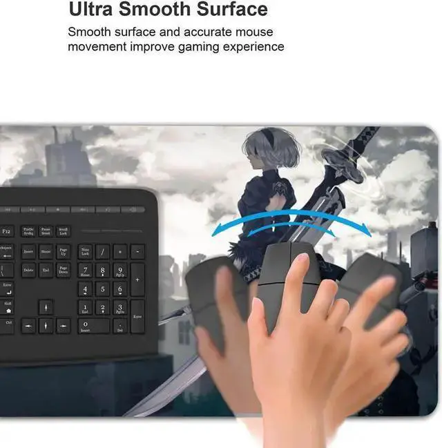 Alt view image 6 of 7 - USB Keyboard WISDUM Large Mouse Pad, Extended Gaming Mousepad Non-Slip Base Keyboard Pad,Desk Mat 24" x 14" in, Anime Mouse Pad (Japanese Anime NieR Automata)