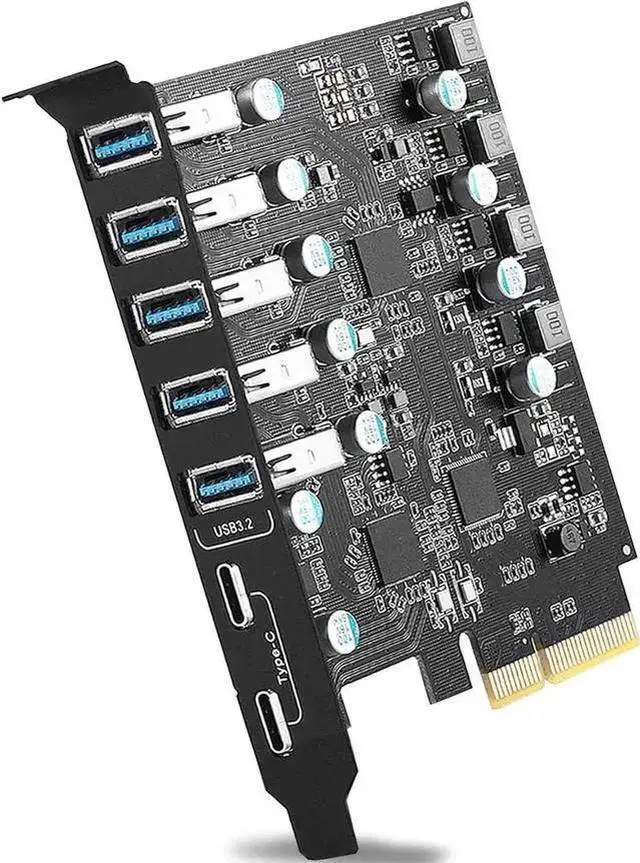 Main image of Gadget WISDUM 7 Ports (2X USB C - 5X USB 3.2) USB PCI Express Card PCIe, 10Gbps High Speed USB3.0 PCI-EX1 X4 X8 X16 Adapter Converter for Desktop PC, for for XP/7/8/10