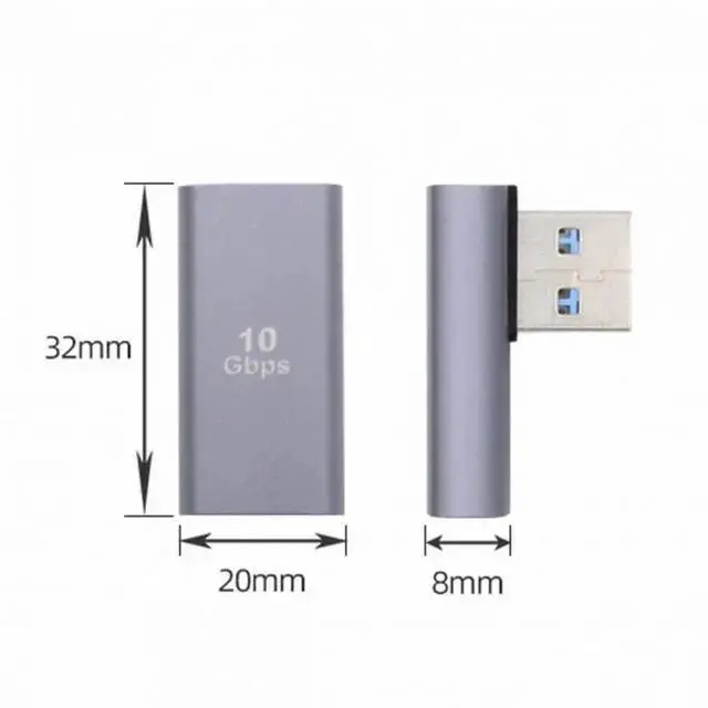 Alt view image 3 of 5 - Gadget WISDUM 10Gbps USB3.0 Male to Female Extension Power Data Video Adapter Low Profile 90 Degree Left Angled Type