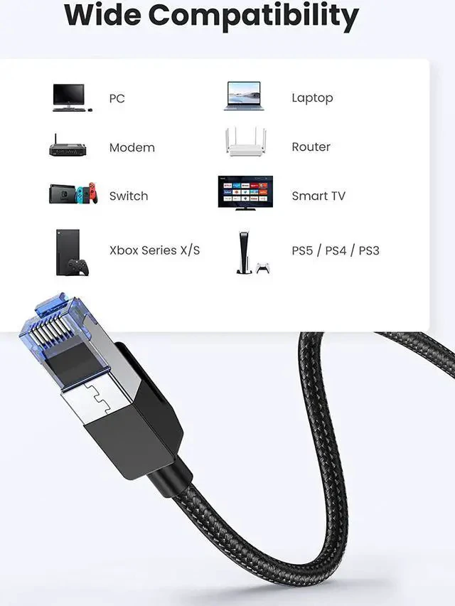 Alt view image 4 of 7 - UGREEN Cat 8 Ethernet Cable High Speed Braided 40Gbps 2000Mhz Network Cord Cat8 RJ45 Shielded Indoor Heavy Duty LAN Cables Compatible for Gaming PC PS5 PS4 PS3 Xbox Modem Router 6FT