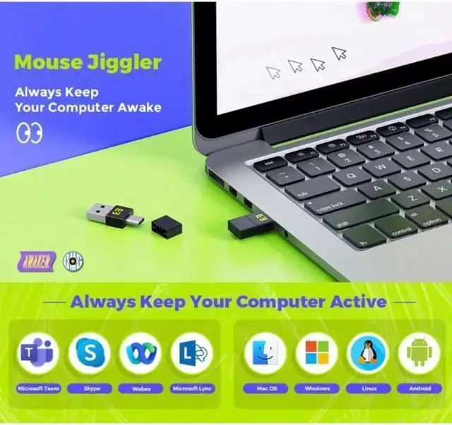 Alt view image 3 of 4 - Power Cable WISDUM Lightweight USB and Type-C Mouse Jiggler Undetectable Metal USB Mouse Mover Mini Mouse Shakers DriverFree Mouse Shakers