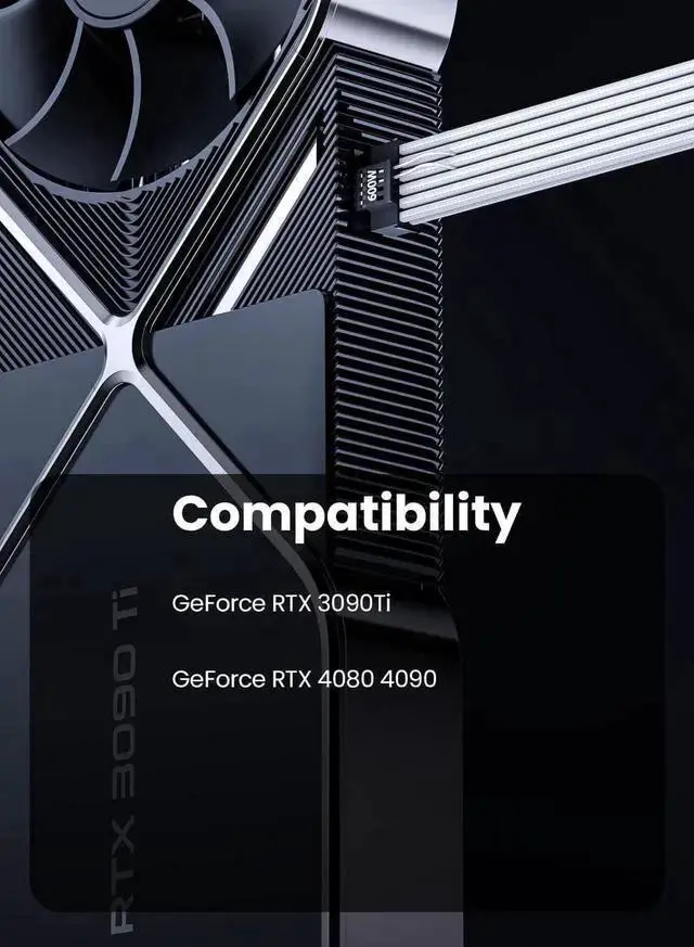 Alt view image 5 of 7 - Power Cable WISDUM PCI-e 5.0 Extension Cable 30cm/1ft 16 Pin(12+4) Male to PCIE 3x8Pin(6+2) Female Sleeved Extension Cable with 4 Cable Combs 12VHPWR 16AWG Cable Compatible for GPU RTX 3090Ti 4070Ti 4