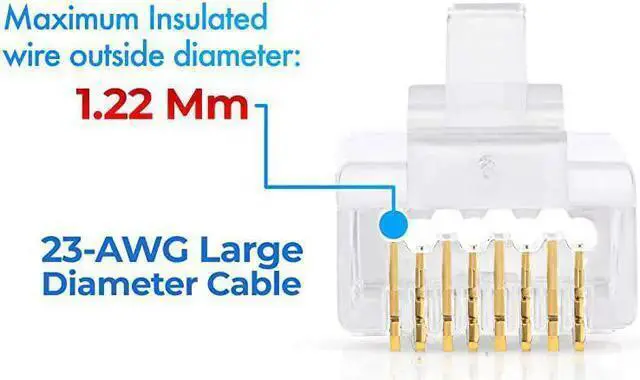 Alt view image 4 of 5 - Internet Cable WISDUM RJ45 Cat6/6a Pass Through Connectors for a Thick 23 AWG Large Diameter UTP Network Cable, 100 Pcs | Insert Guides Included