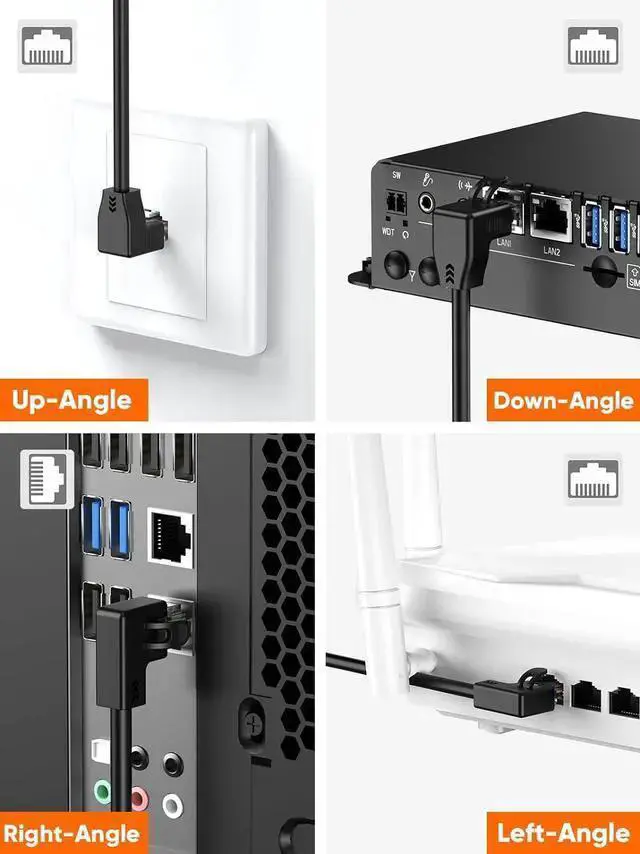 Alt view image 2 of 7 - Internet Cable WISDUM CAT6 Ethernet Extension Cable, Shielded 8P8C Ethernet Patch Cable,Up Angled Support Bandwidth Up to 250mhz,1.6ft/0.5m,Black