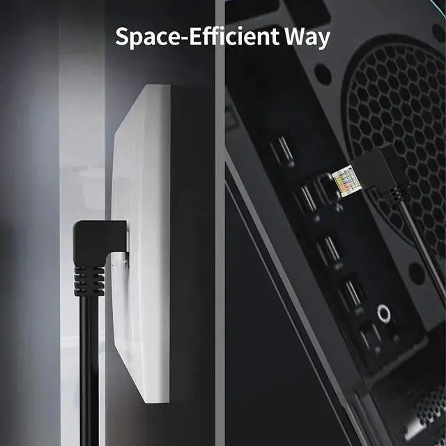 Alt view image 3 of 7 - Internet Cable WISDUM CAT6 Ethernet Extension Cable, Shielded 8P8C Ethernet Patch Cable,Up Angled Support Bandwidth Up to 250mhz,1.6ft/0.5m,Black