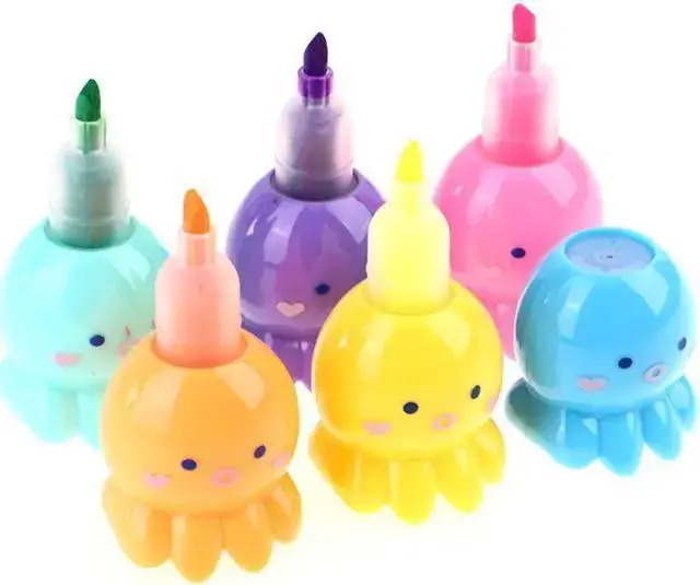 Alt view image 4 of 4 - Power Cable WISDUM Kawaii Cute 6 Colors Octopus Fluorescent Marker Pen Set Highlighter Pens Painting Highlight Mark Cute Stationery School Supplies