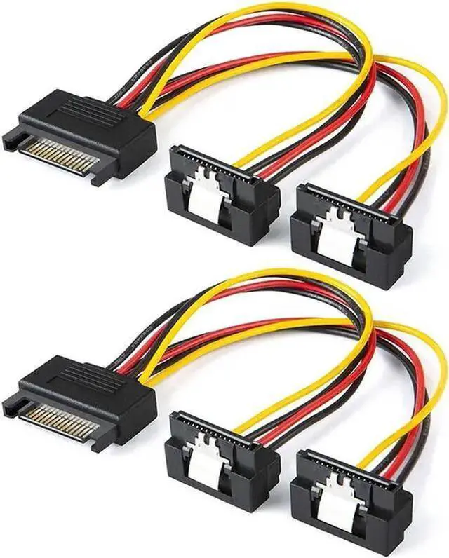 Main image of SATA Cable WISDUM SATA Power Cable, 2-Pack 8-Inch SATA 15 Pin Male to 2XSATA 15 Pin Down Angle Female Power Splitter Cable