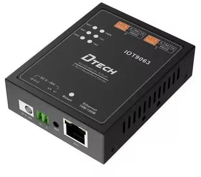 Main image of WISDUM DTECH IOT9063 Industrial 2-Port Serial to Ethernet Server - RS232/485 to TCP/IP Converter with Dual-Channel Support