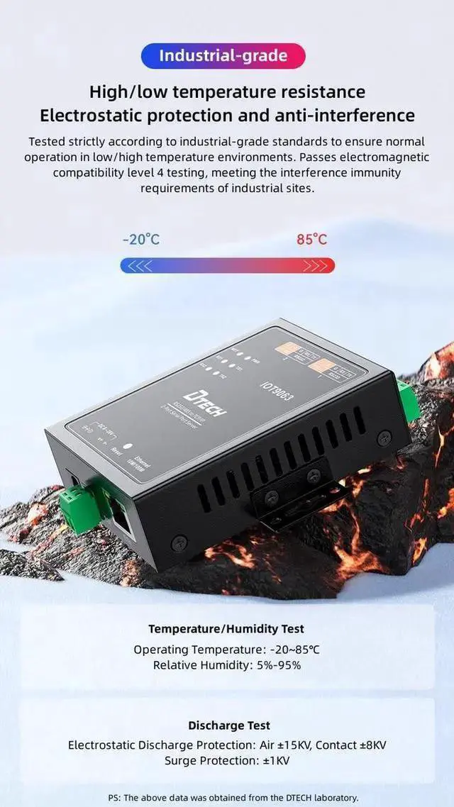 Alt view image 5 of 7 - WISDUM DTECH IOT9063 Industrial 2-Port Serial to Ethernet Server - RS232/485 to TCP/IP Converter with Dual-Channel Support